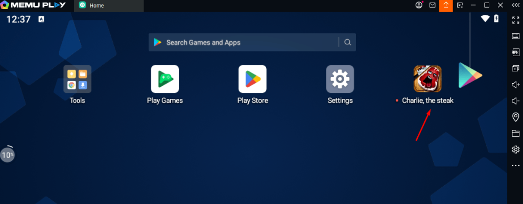 Installed Charlie the steak on Computer using android emulator